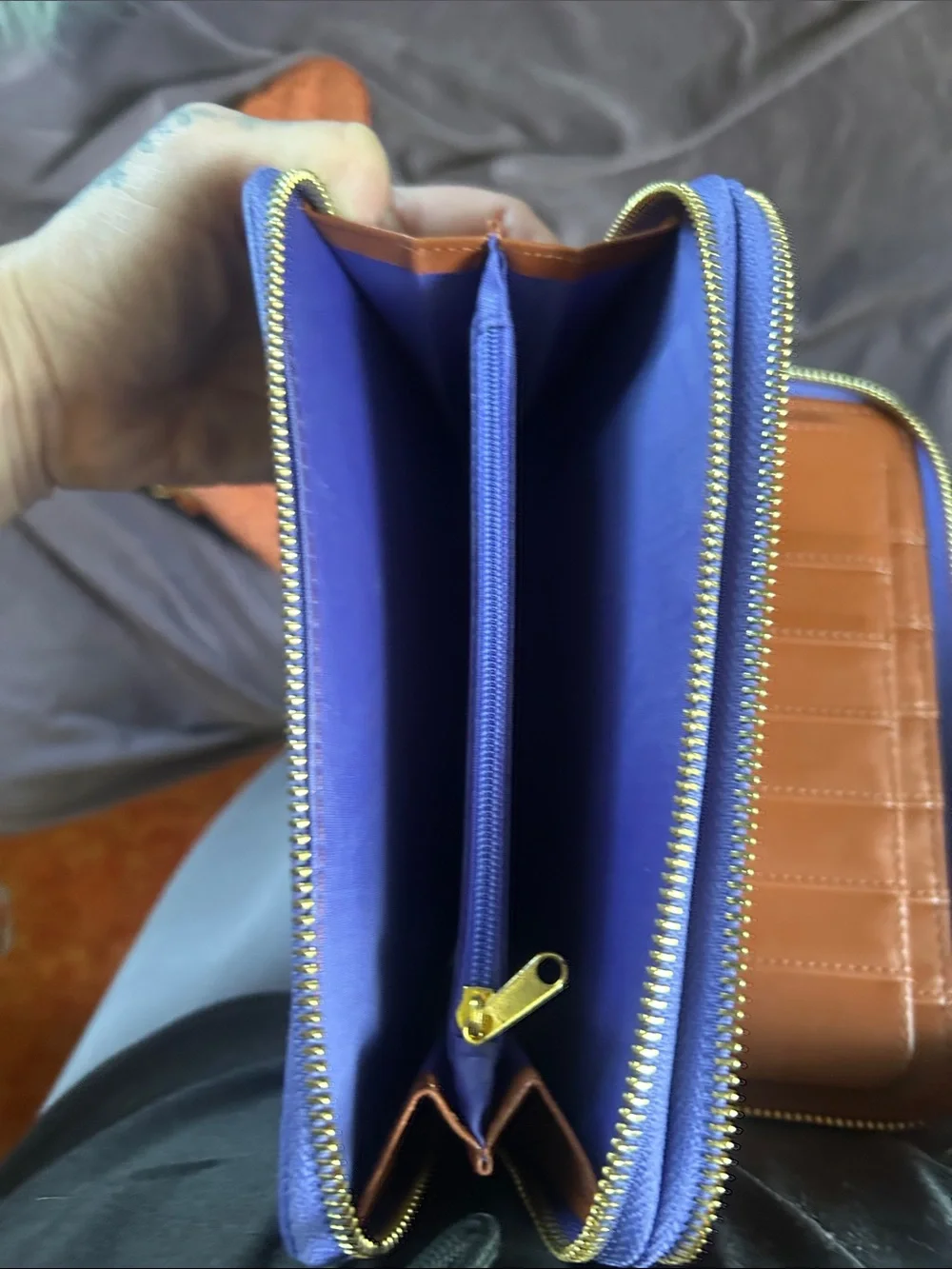 Joy Mangano Periwinkle Leather Wristlet with Zebra-Pattern Strap